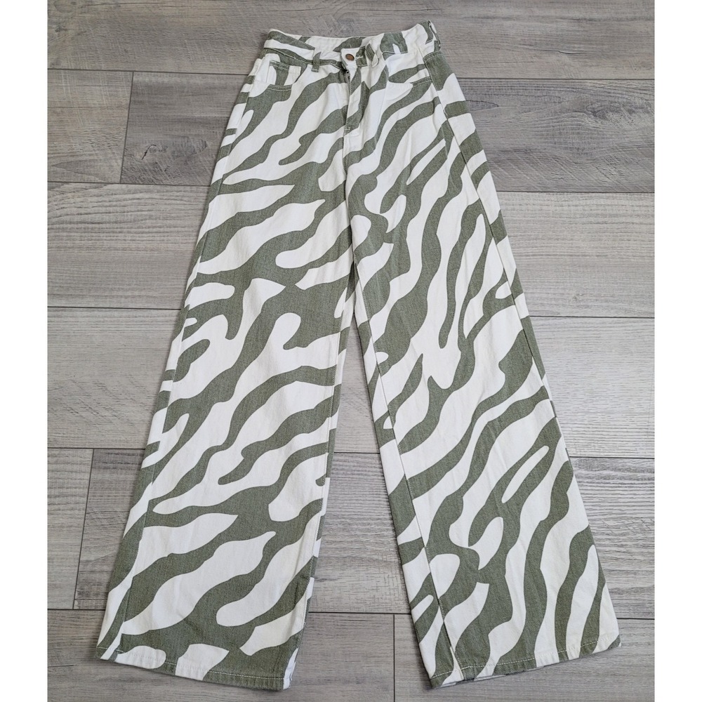 Shein Pants Womens XS Zebra Stripe Wide Leg Streetwear High Rise Y2K Maximalist